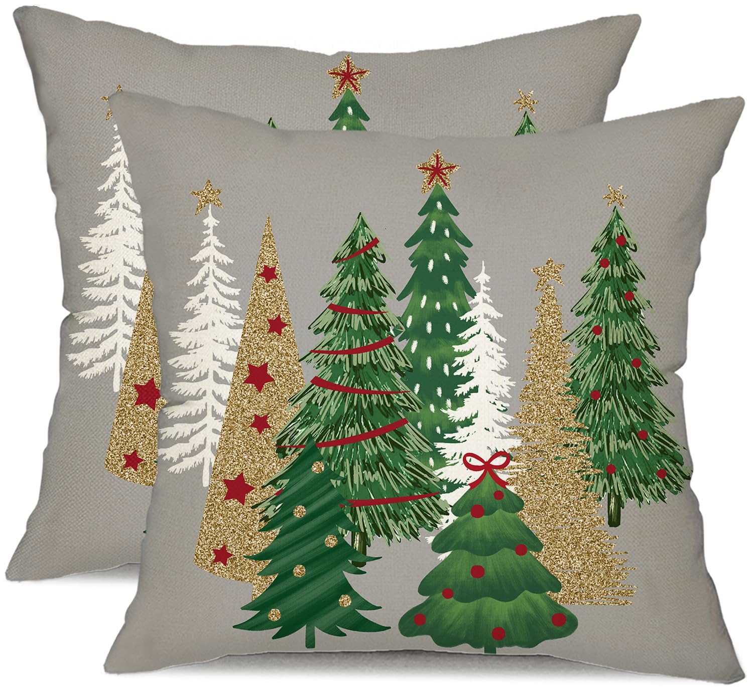 DFXSZ Christmas Pillow Covers 18x18 Inch Set of 2 Christmas Tree Decorative Green Throw Pillows Winter Christmas Decor for Home Couch TH-50B18