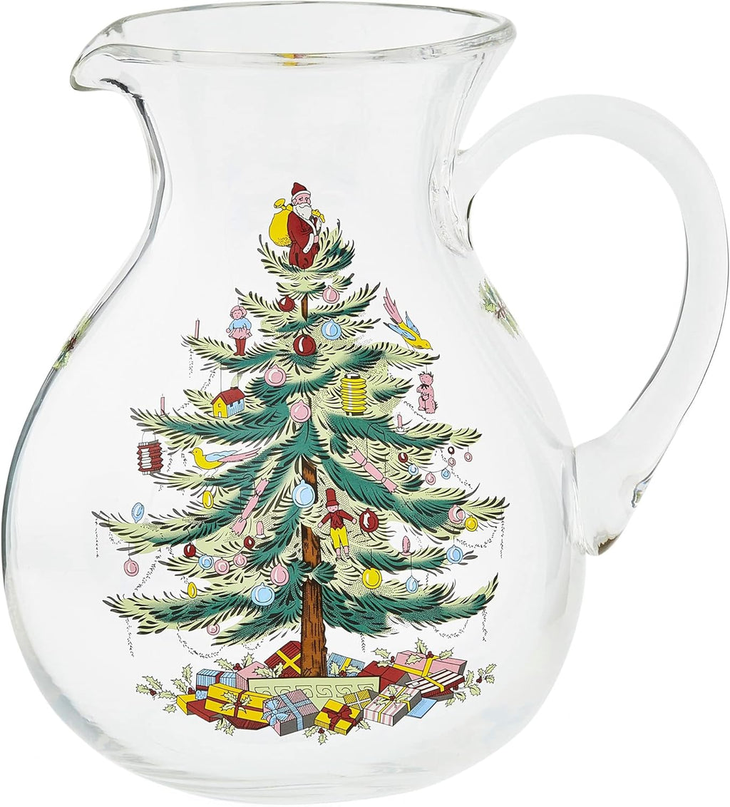 Spode Christmas Tree Glass Pitcher with Handle - Festive Holiday Beverage Server, Seasonal Drinkware for Entertaining, 6 Pint Capacity, Classic Glass Serveware - Celebrate Christmas Traditions