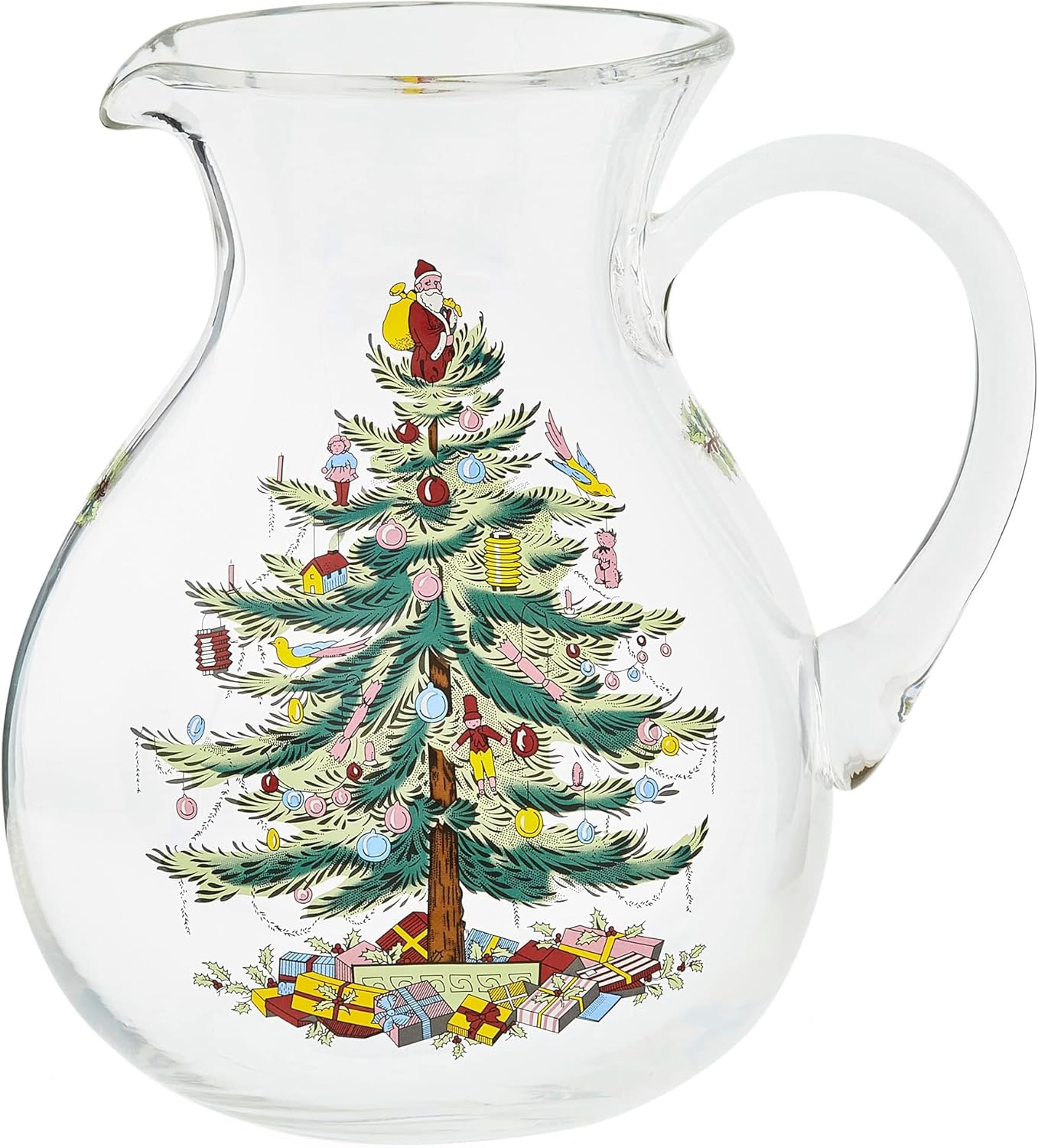 Spode Christmas Tree Glass Pitcher with Handle - Festive Holiday Beverage Server, Seasonal Drinkware for Entertaining, 6 Pint Capacity, Classic Glass Serveware - Celebrate Christmas Traditions