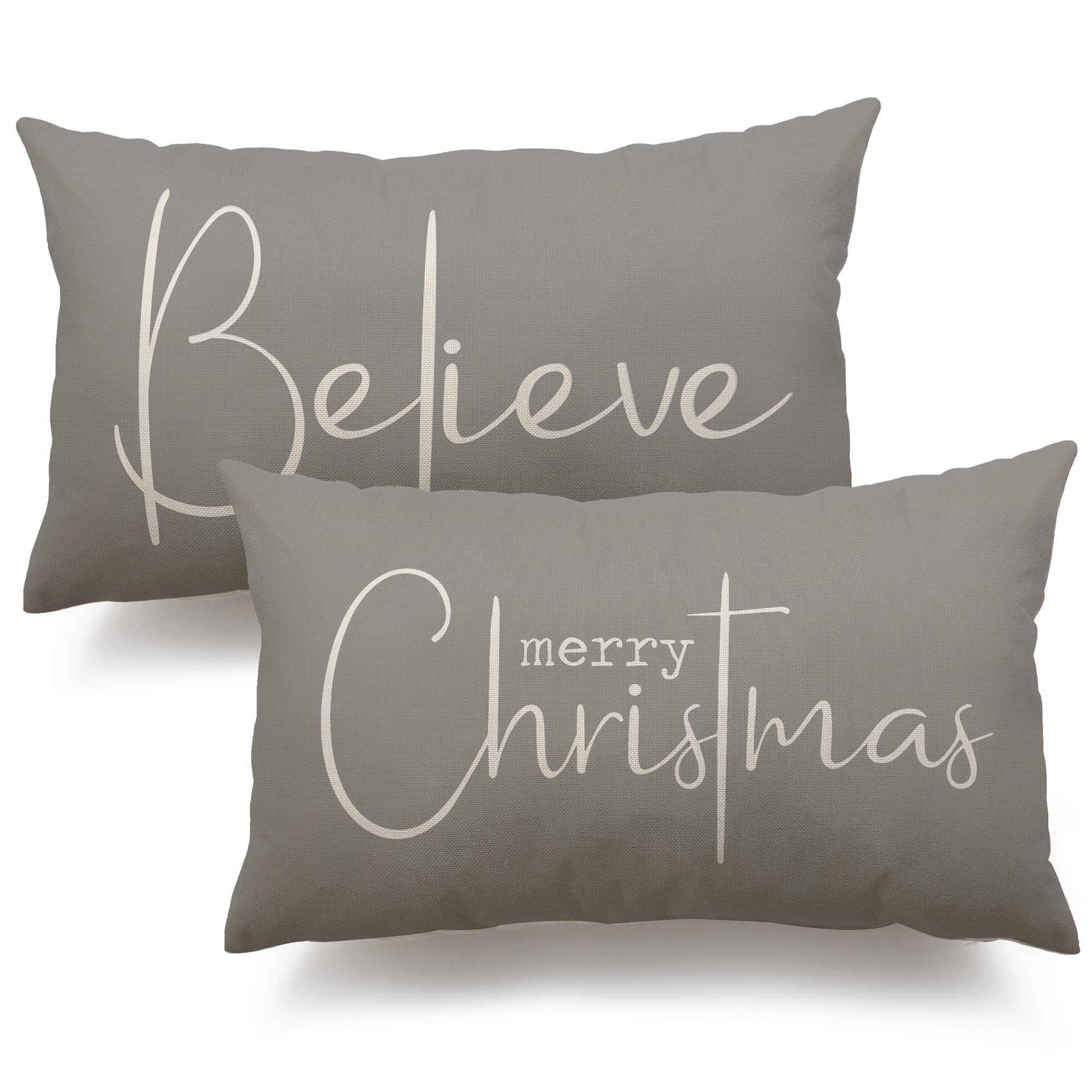 Christmas Throw Pillow Covers 12x20 Inch Set of 2 Merry Christmas Farmhouse Decorations Believe Holiday Decor Throw Cushion Case for Home Couch