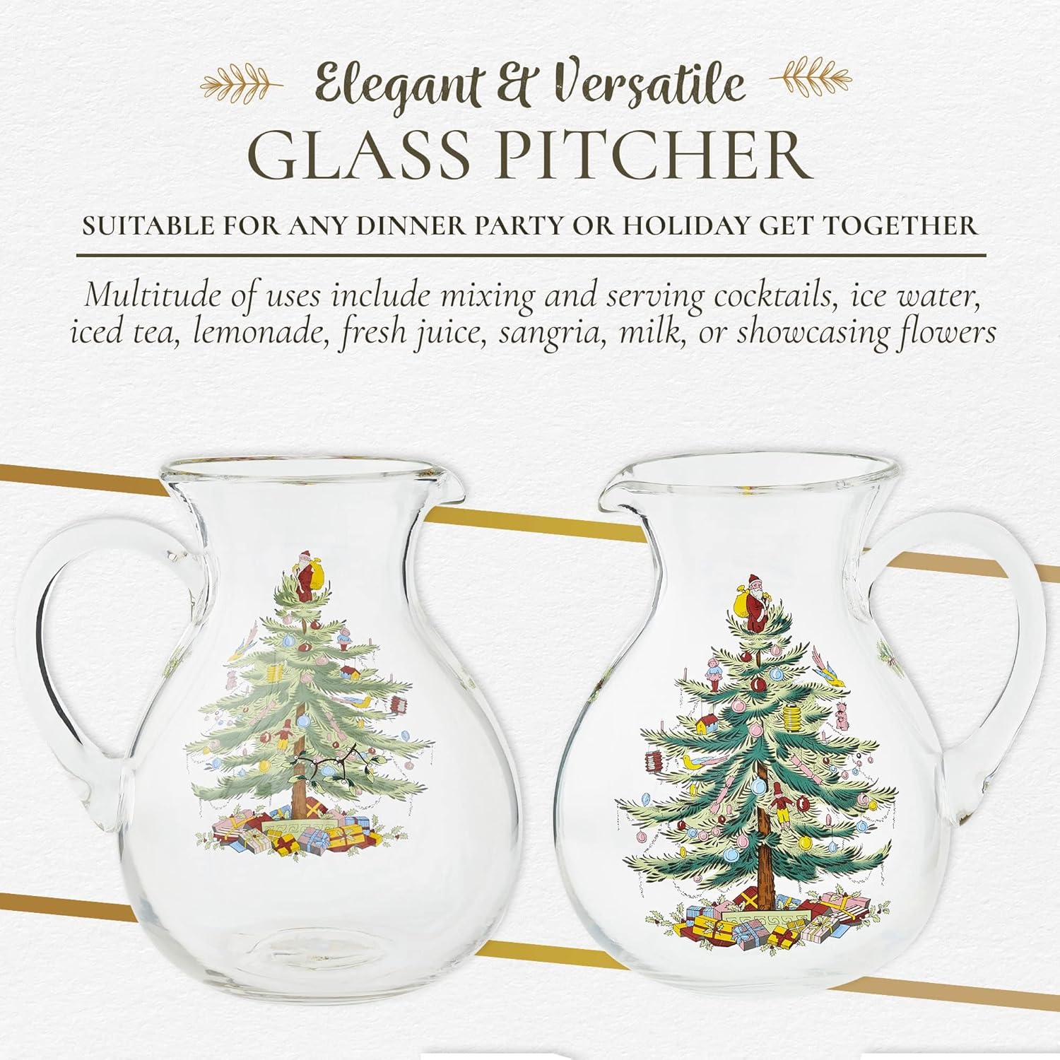 Spode Christmas Tree Glass Pitcher with Handle - Festive Holiday Beverage Server, Seasonal Drinkware for Entertaining, 6 Pint Capacity, Classic Glass Serveware - Celebrate Christmas Traditions