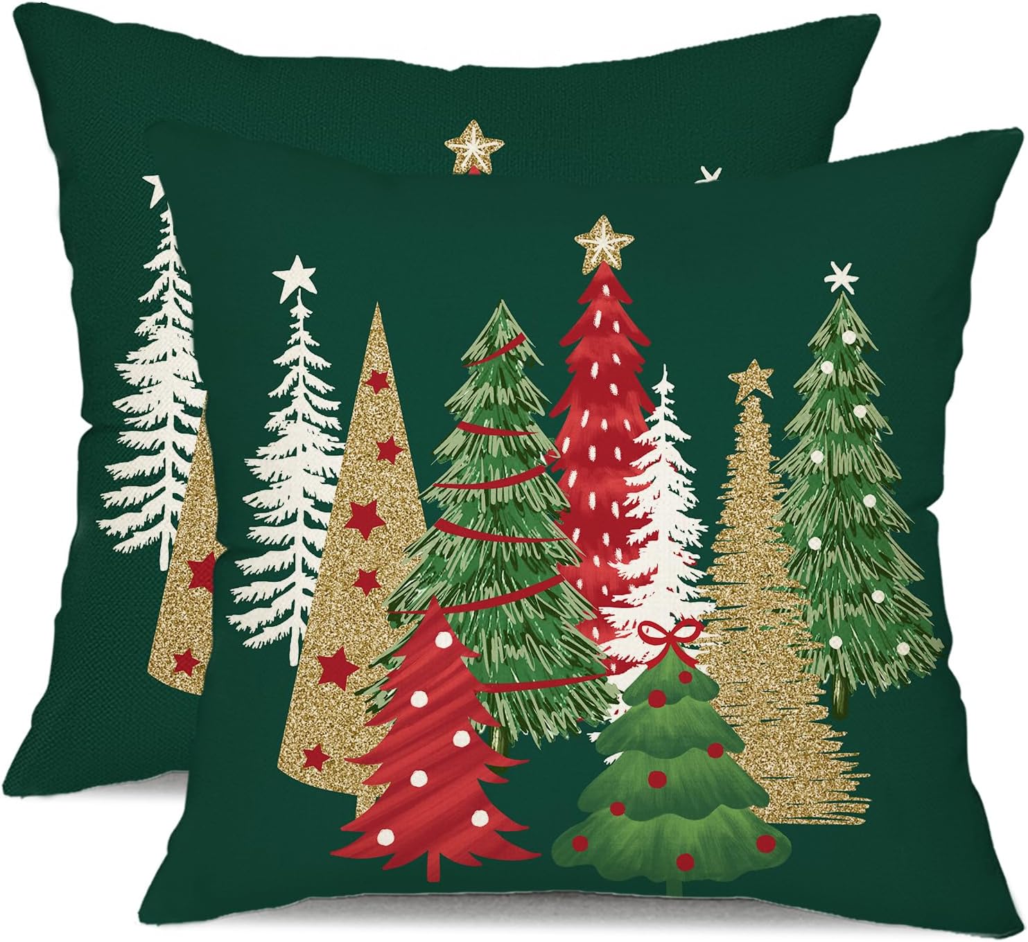 DFXSZ Christmas Pillow Covers 18x18 Inch Set of 2 Christmas Tree Decorative Green Throw Pillows Winter Christmas Decor for Home Couch TH-50B18