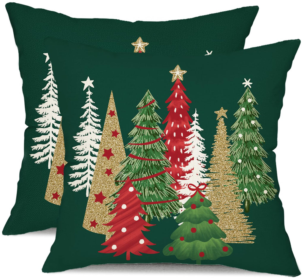 DFXSZ Christmas Pillow Covers 18x18 Inch Set of 2 Christmas Tree Decorative Green Throw Pillows Winter Christmas Decor for Home Couch TH-50B18