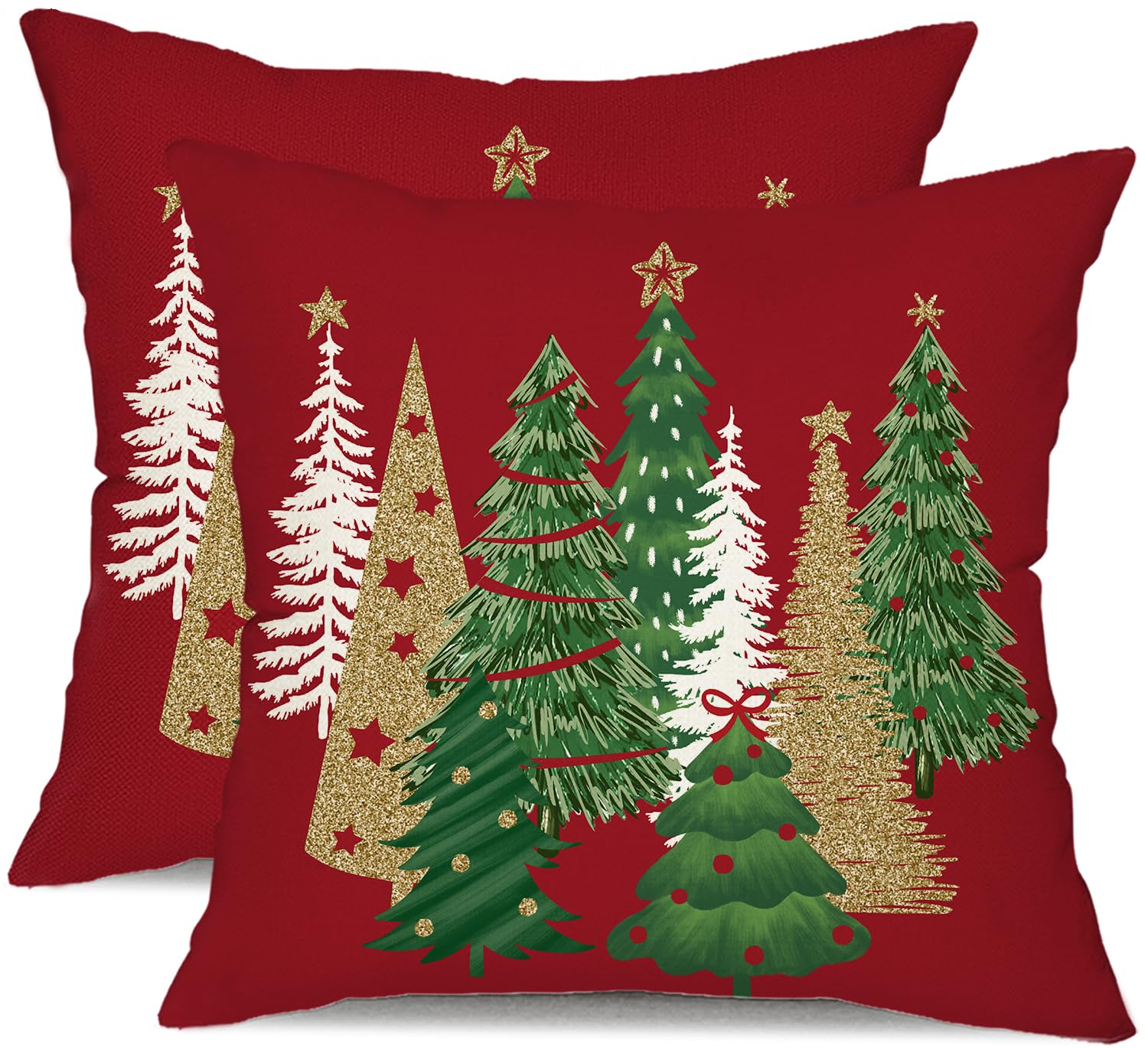 DFXSZ Christmas Pillow Covers 18x18 Inch Set of 2 Christmas Tree Decorative Green Throw Pillows Winter Christmas Decor for Home Couch TH-50B18