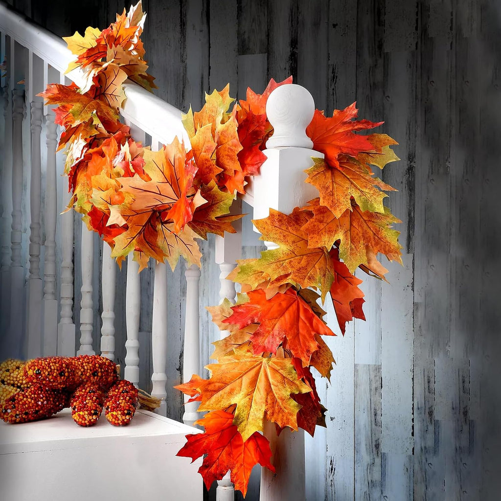 Maple Leaf Garland, 2 Pack Artificial Fall Leaves Garland 5.9Ft/Pieces Fall Decor Autumn Thanksgiving Decor (Apricot)