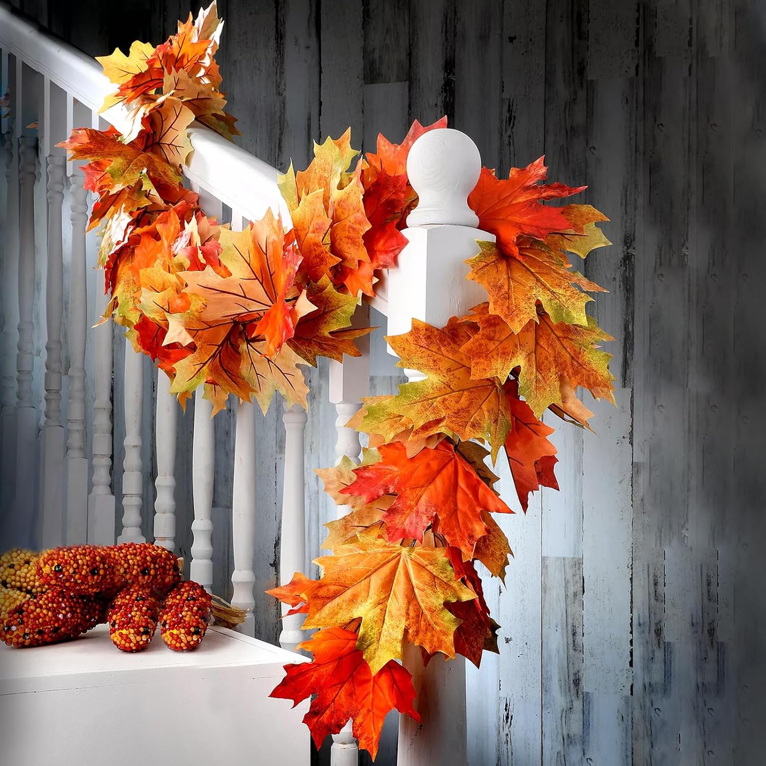 Maple Leaf Garland, 2 Pack Artificial Fall Leaves Garland 5.9Ft/Pieces Fall Decor Autumn Thanksgiving Decor (Apricot)