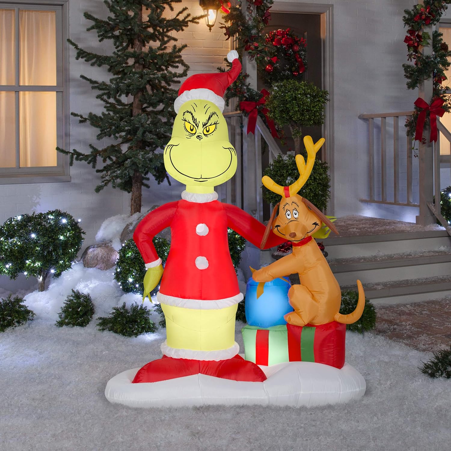 Gemmy 6' Airblown Grinch and Max w/Presents Scene Christmas Inflatable